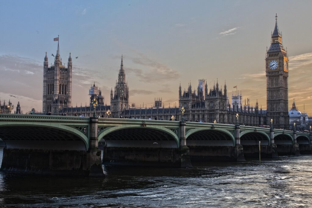 Historic landmarks of London including Tower Bridge and Westminster